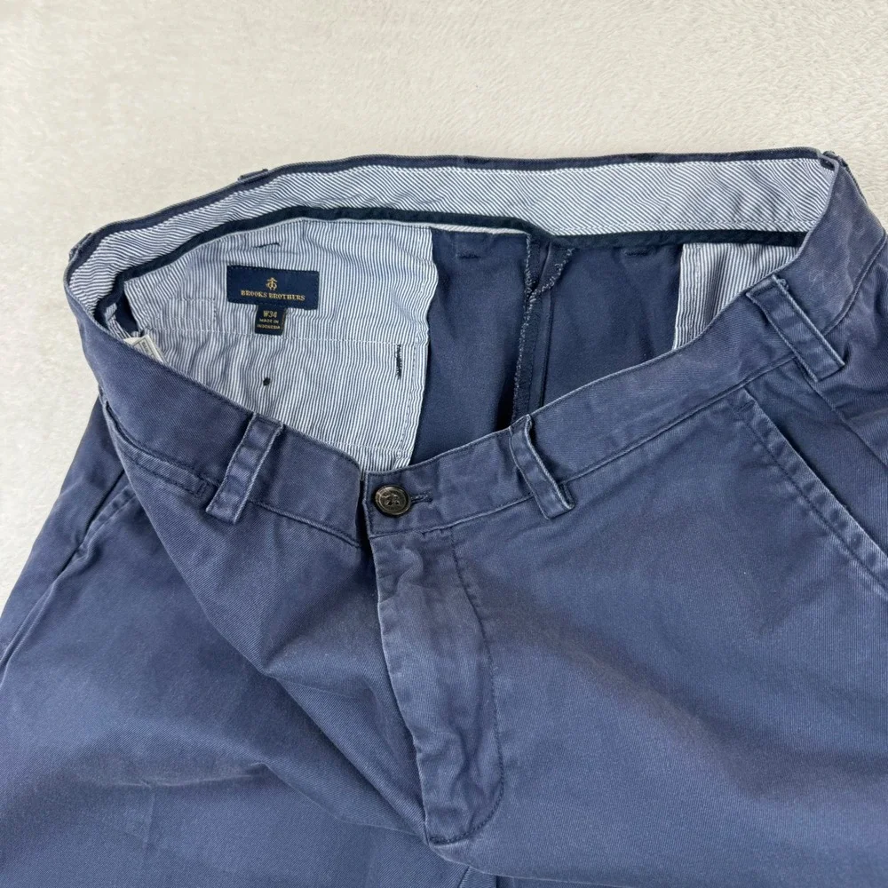 Brooks Brothers Chino Shorts Mens W34 Navy Blue Cotton Blend Casual Flat Front